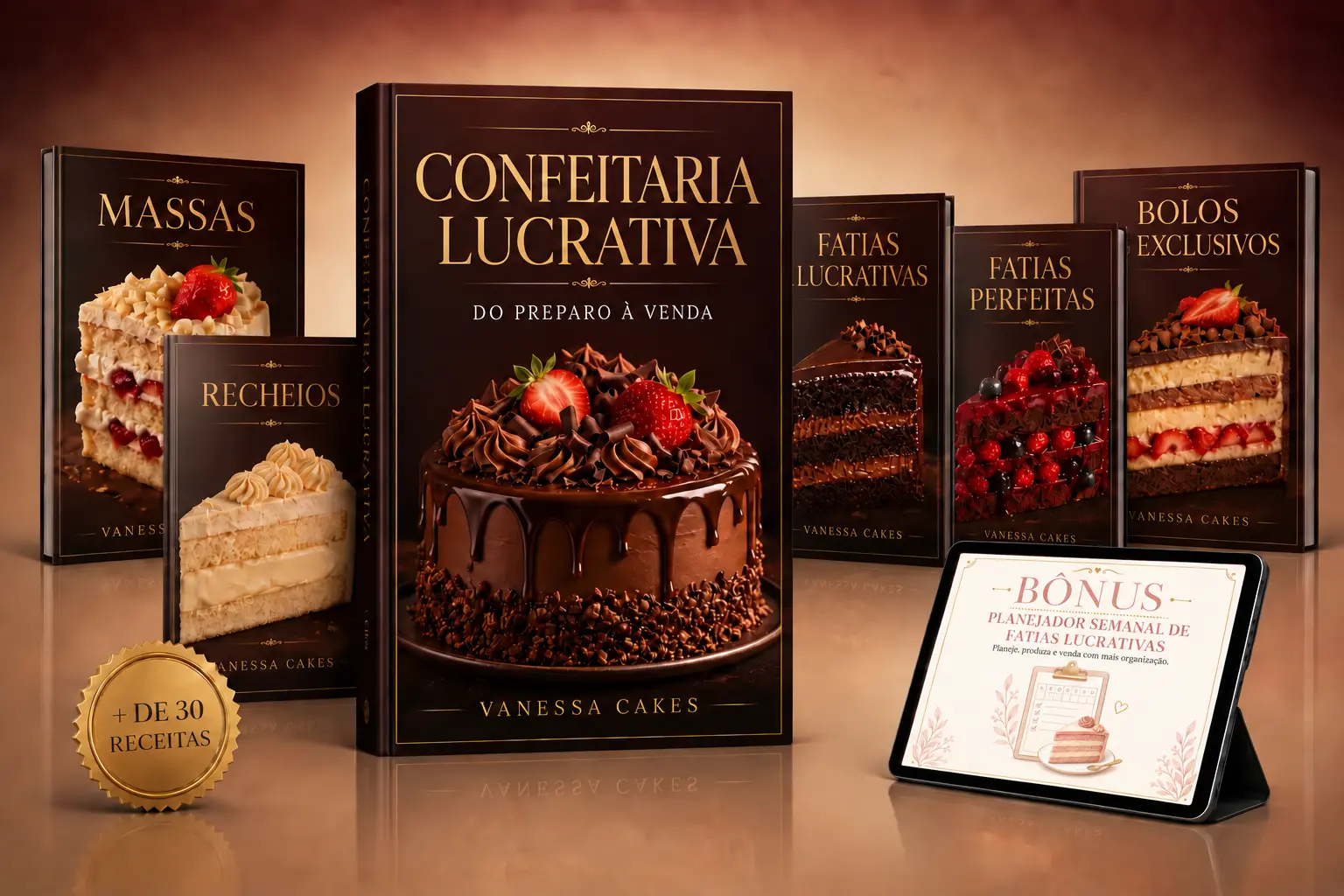Kit completo Confeitaria Lucrativa com sete materiais digitais